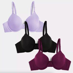 EUC Set of 3 Fruit of the Loom T-shirt Bras 38D, Whisper/Purple Velvelt/Black